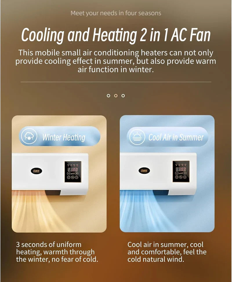 مكيف هواء محمول من كويفاتي، مكيف هواء صغير مثبت على الحائط، مروحة تبريد وتدفئة، لوحة تحكم تعمل باللمس محمولة، مكيف هواء منخفض الضوضاء للاستخدام الداخلي والخارجي