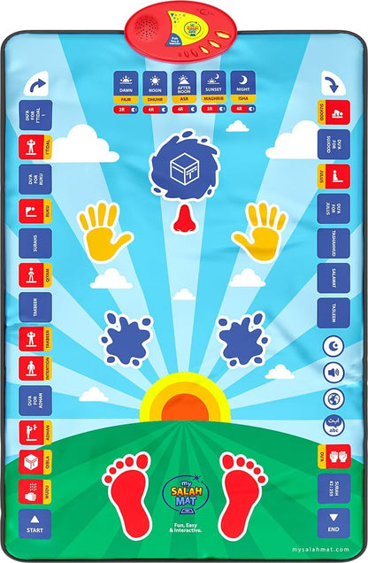 سجادة صلاة للأطفال - سجادة صلاة تفاعلية ذكية لتعلم الصلاة والسورة والوضوء والأدعية - سجادة صلاة إسلامية بـ 10 لغات، وترجمة الصلاة، و25 مفتاح لمس، وسجادة مبطنة للأطفال من سن 3 سنوات فما فوق 