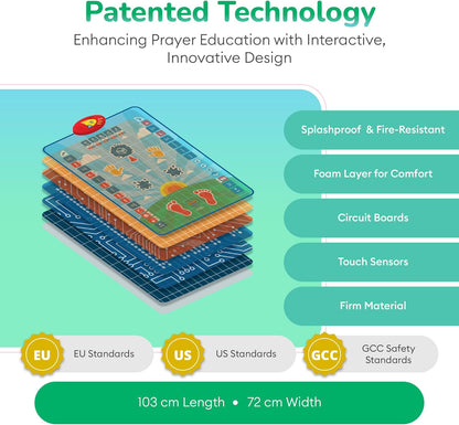 سجادة صلاة للأطفال - سجادة صلاة تفاعلية ذكية لتعلم الصلاة والسورة والوضوء والأدعية - سجادة صلاة إسلامية بـ 10 لغات، وترجمة الصلاة، و25 مفتاح لمس، وسجادة مبطنة للأطفال من سن 3 سنوات فما فوق 