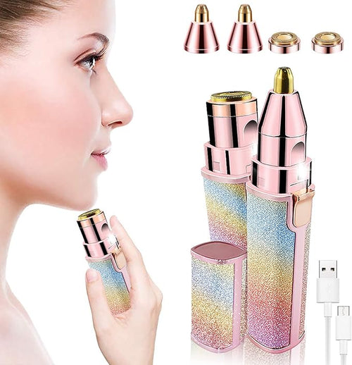 ماكينة تشذيب الحواجب 2 في 1 ومزيل شعر الوجه للنساء، ماكينة حلاقة حواجب قابلة لإعادة الشحن وإزالة الشعر بدون ألم، ماكينة تشذيب الشعر وحلاقة الجسم للشفاه والأنف والوجه مع رأسين بديلين وضوء LED 