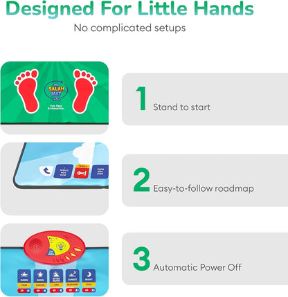 سجادة صلاة للأطفال - سجادة صلاة تفاعلية ذكية لتعلم الصلاة والسورة والوضوء والأدعية - سجادة صلاة إسلامية بـ 10 لغات، وترجمة الصلاة، و25 مفتاح لمس، وسجادة مبطنة للأطفال من سن 3 سنوات فما فوق 