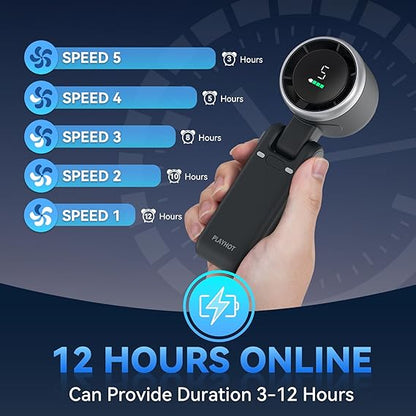 مروحة توربو محمولة باليد، مروحة يدوية بخمس سرعات، مروحة شخصية محمولة قابلة لإعادة الشحن ببطارية 5000 مللي أمبير في الساعة، مروحة جيب تعمل لمدة 20 ساعة، مروحة يدوية 3 في 1، مروحة محمولة للسفر/الأنشطة الخارجية/الداخلية 