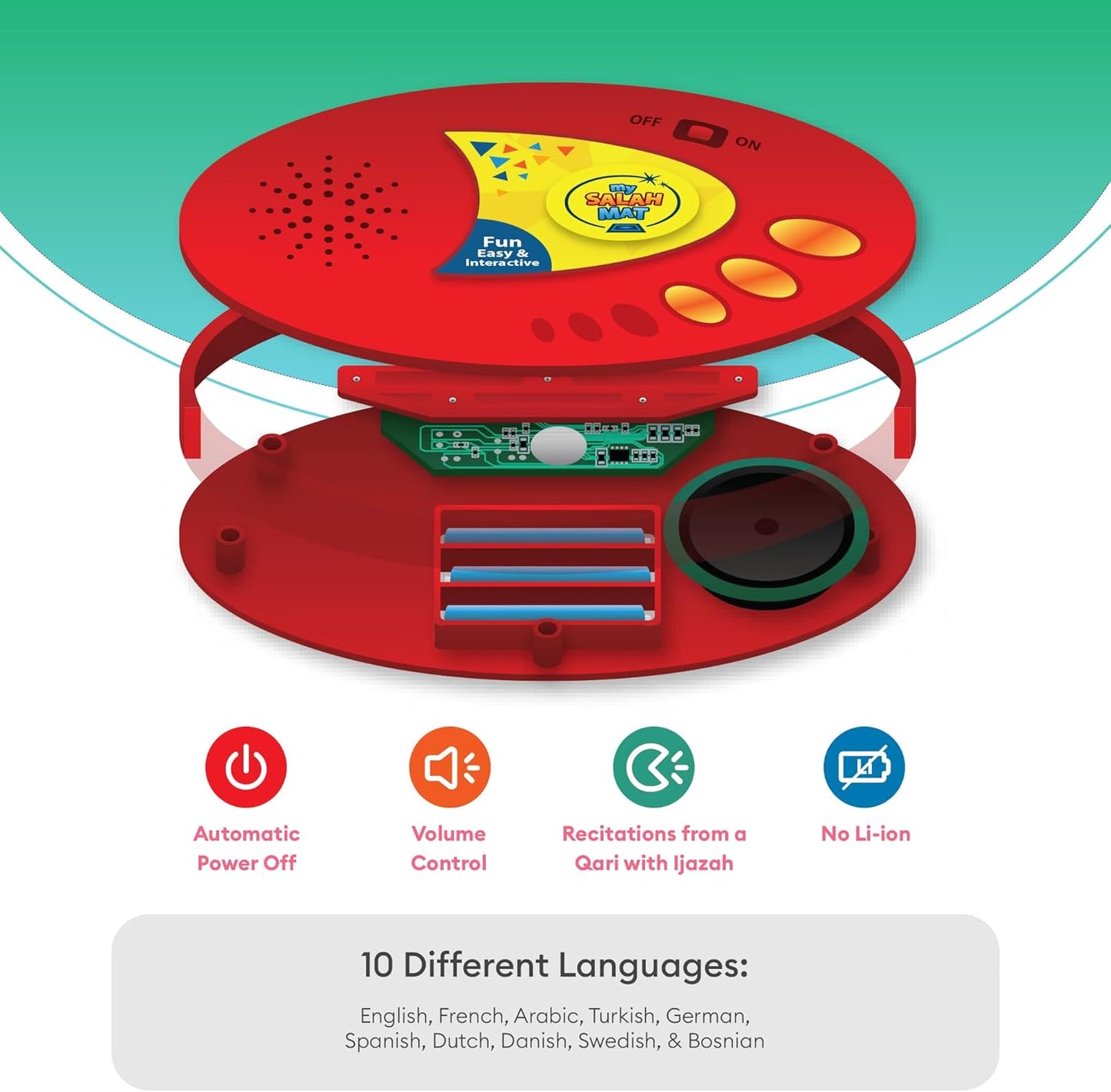 سجادة صلاة للأطفال - سجادة صلاة تفاعلية ذكية لتعلم الصلاة والسورة والوضوء والأدعية - سجادة صلاة إسلامية بـ 10 لغات، وترجمة الصلاة، و25 مفتاح لمس، وسجادة مبطنة للأطفال من سن 3 سنوات فما فوق 