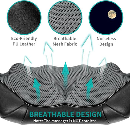 Neck and Back Massager with Soothing Heat, Electric Deep Tissue 3D Kneading Massage Pillow for Shoulder, Leg, Body Muscle Pain Relief, Home, Office, and Car Use