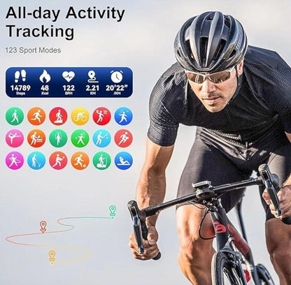 ساعة ذكية 7 في 1 باللون الذهبي الفائق، مزودة بخاصية الصحة، ونظام تحديد المواقع العالمي (GPS)، ونظام الاتصال قريب المدى (NFC)، والشحن اللاسلكي