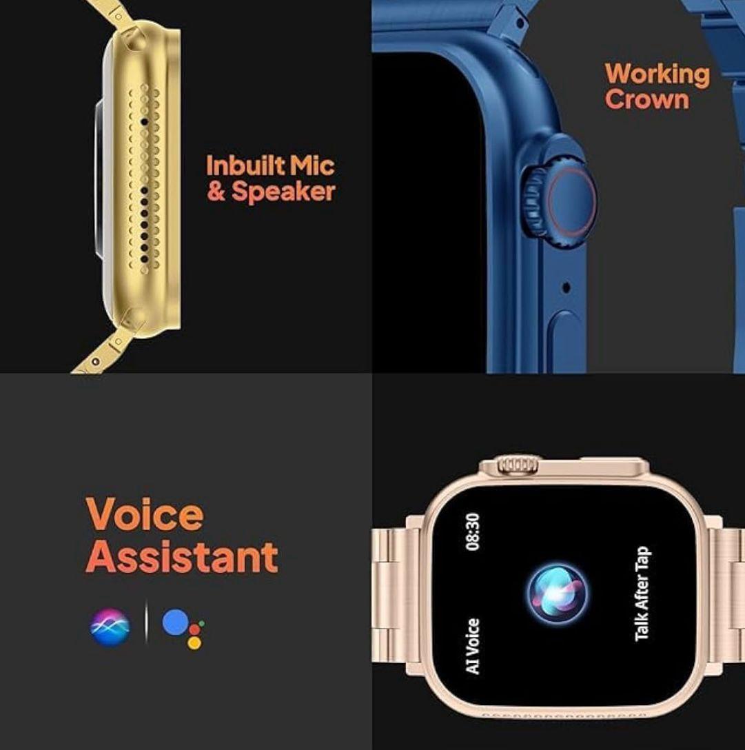 ساعة ذكية 7 في 1 باللون الذهبي الفائق، مزودة بخاصية الصحة، ونظام تحديد المواقع العالمي (GPS)، ونظام الاتصال قريب المدى (NFC)، والشحن اللاسلكي