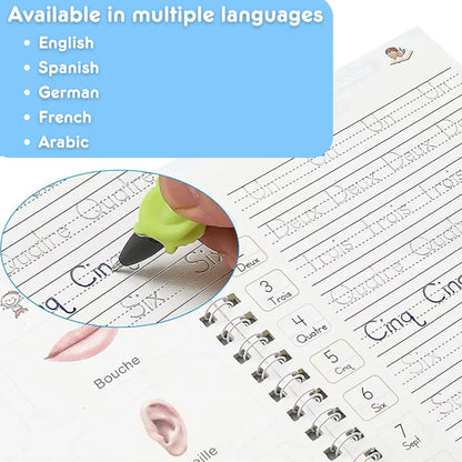 كتاب الكتابة السحرية - مجموعة من 4 كتب قابلة لإعادة الاستخدام لممارسة الكتابة اليدوية باستخدام حبر قابل للاختفاء 